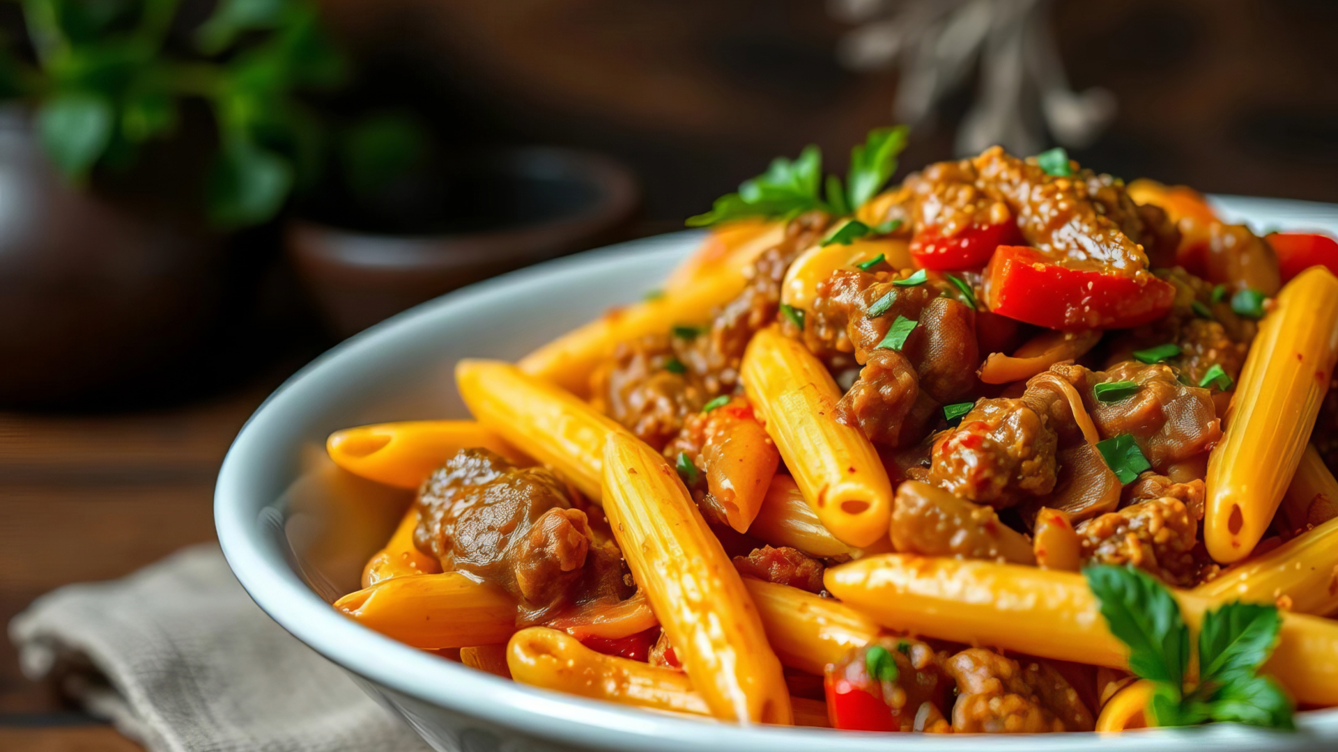 Tuscan Beef Pasta Skillet